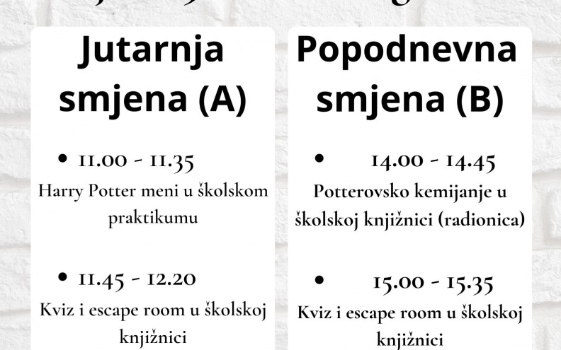 Dan Harryja Pottera u Hotelijersko-turističkoj i ugostiteljskoj školi