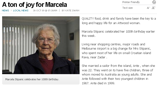 Ravljanka Marcela u Australiji doživjela 100. rođendan