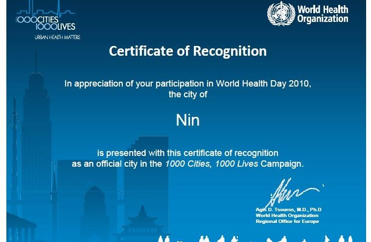 Ninu diploma Svjetske zdravstvene organizacije