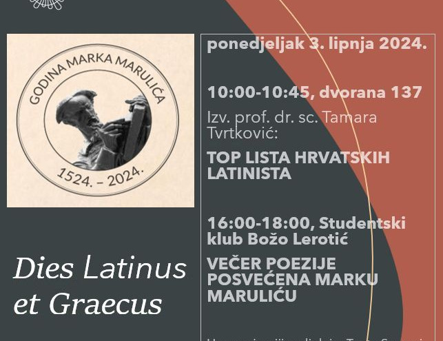 Odjel za klasičnu filologiju održava Večer poezije posvećene Marku Maruliću