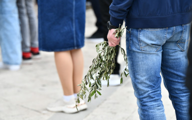 VJERNICI SLAVE ULAZAK ISUSA U JERUZALEM Nadbiskup Milan Zgrablić predvodi svečano slavlje Cvjetnice u katedrali sv. Stošije