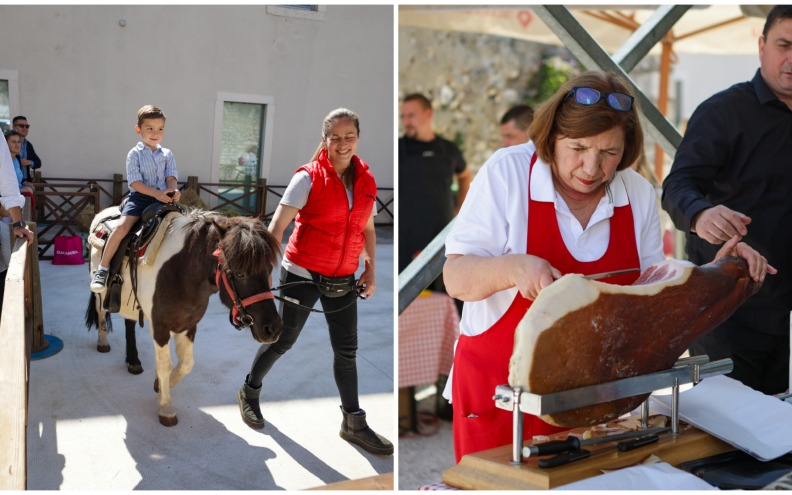 [FOTO] Na sajmu domaćih proizvoda na pijaci najveća gužva kod mini farme, djeca čekala red za koze, piliće i – ponija!