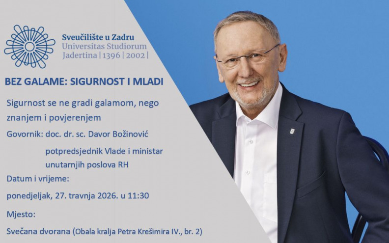 Ministar Davor Božinović u ponedjeljak sa studentima Sveučilišta u Zadru