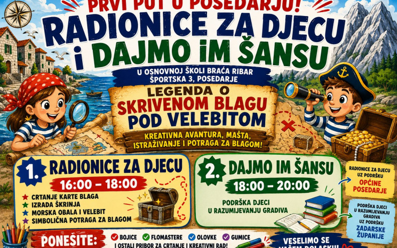 Djeca u Posedarju u četvrtak postaju mali istraživači skrivenog blaga pod Velebitom, pridružiti se mogu svi!
